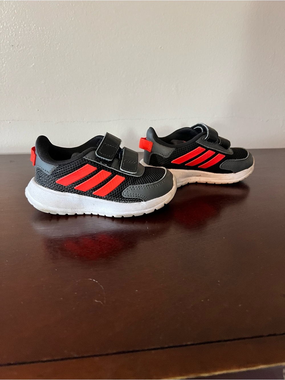 adidas Kids Black Sneakers with Red Accents - Double Velcro